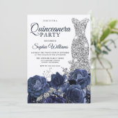 シルバードレスガウンネイビーキンセアニェラパーティーきらめく 招待状 (スタンド正面)