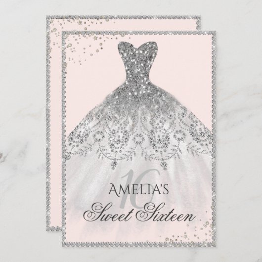 シルバードレススパークル16thSweet sixteen招待状 招待状 (正面/裏面)