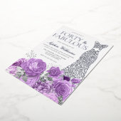 シルバードレスパープルラベンダーフローラ40th誕生日 箔招待状 (回転した状態)