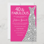 シルバードレスピンク40&素晴らしい40歳の誕生日 招待状 (正面)
