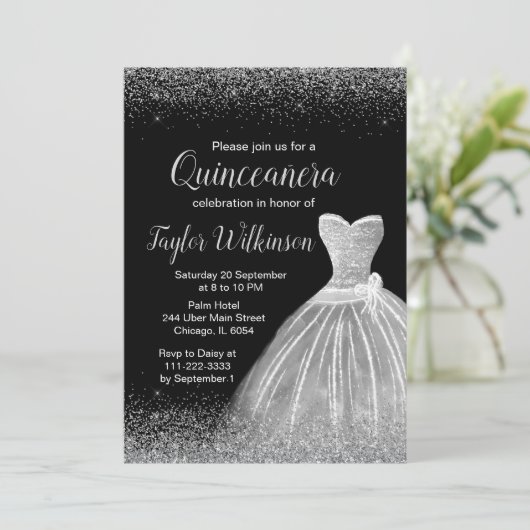 シルバードレスフェイクグリッターキンセアニェラ 招待状 (スタンド正面)