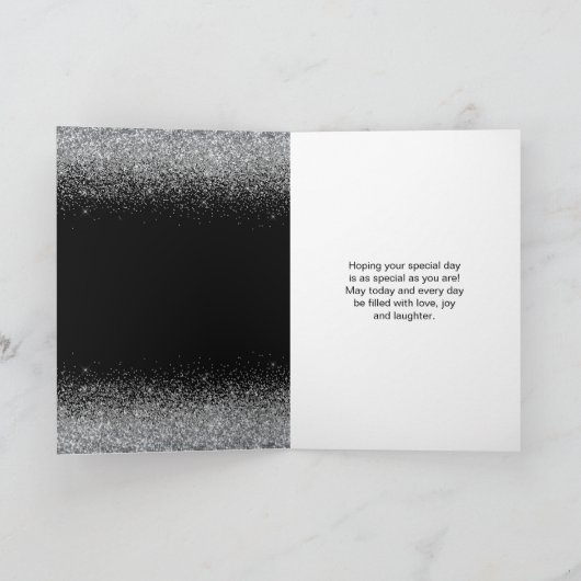 シルバードレスフェイクグリッタースウィート16誕生日 カード (内部)