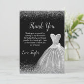 シルバードレスフェイクグリッタースウィート16誕生日 サンキューカード (スタンド正面)