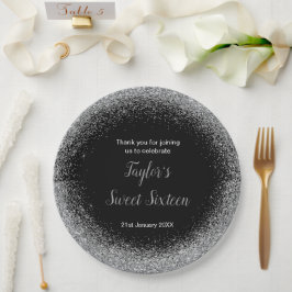 シルバードレスフェイクグリッタースウィート16誕生日 ペーパープレート