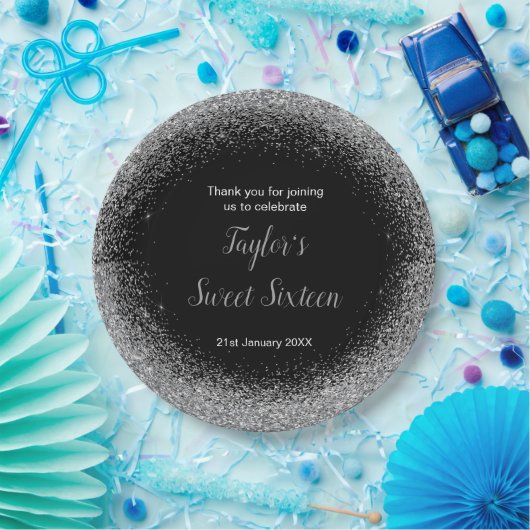 シルバードレスフェイクグリッタースウィート16誕生日 ペーパープレート (パーティー)