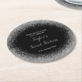 シルバードレスフェイクグリッタースウィート16誕生日 ラウンドペーパーコースター (アングル)