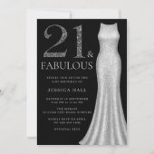 シルバードレス女性21st誕生日パーティー 招待状 (正面)