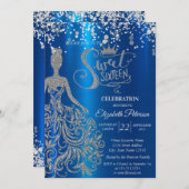 シルバードレス、ティアラ、スウィート16 招待状 (正面/裏面)