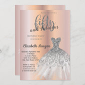 シルバードレス、バラ金ゴールド50th誕生日パーティー 招待状 (正面/裏面)