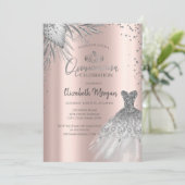 シルバードレス、パンパス フラワー ローズゴールドのキンセアニエラ 招待状 (スタンド正面)