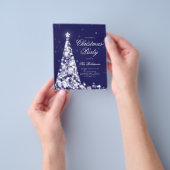 シルバーネイビークリスマスツリー招待状プログラムメニュー チラシ (手)