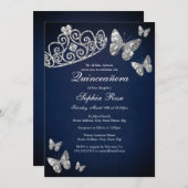 シルバーネイビージュエルティアラバタフライキンセアニェラ 招待状 (正面/裏面)