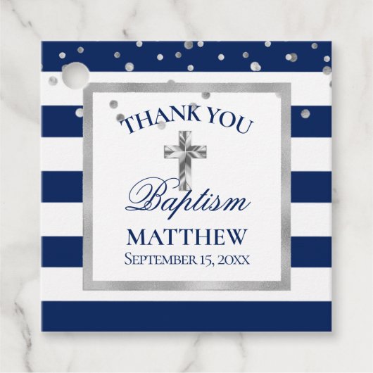 シルバーネイビーストライプブルー洗礼少年 フェイバータグ (正面)