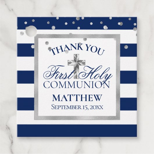 シルバーネイビーストライプブルー聖体拝領ボーイ フェイバータグ (正面)