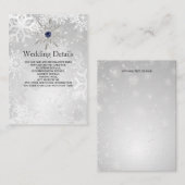 シルバーネイビースノーフレーク冬ウェディング詳細カード エンクロージャーカード (正面/裏面)