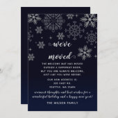 シルバーネイビースノーフレーク引っ越しましたホリデーカード (正面/裏面)