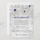 シルバーネイビースノーフレーク引っ越しましたホリデーカード (正面)