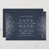 シルバーネイビーデコのヴィンテージ結婚式は日付を保存 セーブザデート (正面/裏面)