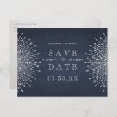 シルバーネイビーデコのヴィンテージ結婚式は日付を保存 案内ポストカード (正面/裏面)