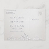 シルバーネイビーデコのヴィンテージ結婚式は日付を保存 案内ポストカード (裏面)