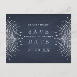 シルバーネイビーデコのヴィンテージ結婚式は日付を保存 案内ポストカード