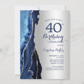 シルバーネイビーブルーアゲート40歳の誕生日 招待状 (正面)