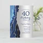 シルバーネイビーブルーアゲート40歳の誕生日 招待状 (スタンド正面)