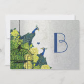 シルバーネイビーブルーイエローヴィンテージクジャックバードケージ 招待状 (裏面)