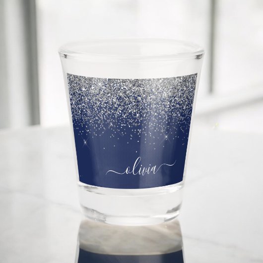 シルバーネイビーブルーガーリーグリッタースパークルモノグラム ショットグラス