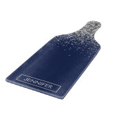 シルバーネイビーブルーグリッターガーリーモノグラム名 カッティングボード (角)