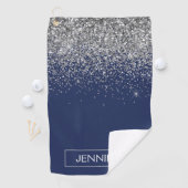 シルバーネイビーブルーグリッターガーリーモノグラム名 ゴルフタオル (インサイチュ)