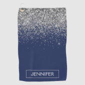 シルバーネイビーブルーグリッターガーリーモノグラム名 ゴルフタオル (正面)