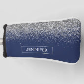 シルバーネイビーブルーグリッターガーリーモノグラム名 ゴルフヘッドカバー (正面)