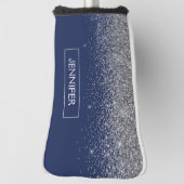 シルバーネイビーブルーグリッターガーリーモノグラム名 ゴルフヘッドカバー (回転90)