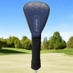 シルバーネイビーブルーグリッターガーリーモノグラム名 ゴルフヘッドカバー