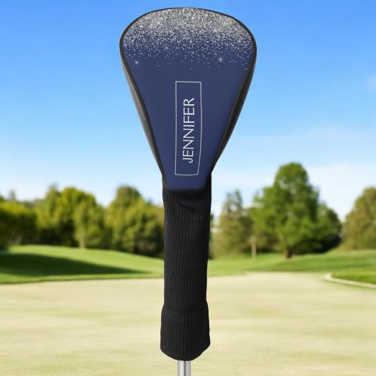 シルバーネイビーブルーグリッターガーリーモノグラム名 ゴルフヘッドカバー