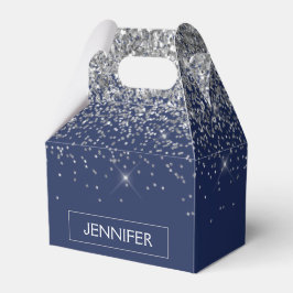 シルバーネイビーブルーグリッターガーリーモノグラム名 フェイバーボックス