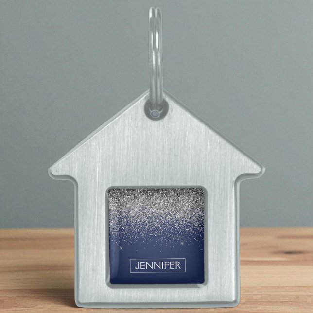 シルバーネイビーブルーグリッターガーリーモノグラム名 ペットネームタグ (クリエイターアップロード済み)