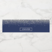 シルバーネイビーブルーグリッターガーリーモノグラム名 ペットボトルラベル (シングルラベル)