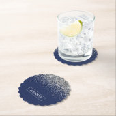 シルバーネイビーブルーグリッターガーリーモノグラム名 ペーパーコースター (インサイチュ)