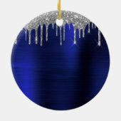 シルバーネイビーブルーグリッターブラッシュドメタルモノグラム セラミックオーナメント (裏面)