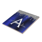 シルバーネイビーブルーグリッターブラッシュドメタルモノグラム タイル (側面)