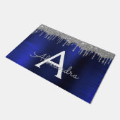 シルバーネイビーブルーグリッターブラッシュドメタルモノグラム ドアマット (アングル)