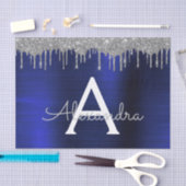 シルバーネイビーブルーグリッターブラッシュドメタルモノグラム 薄葉紙 (クラフト)