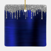 シルバーネイビーブルーグリッターモノグラム名 セラミックオーナメント (裏面)