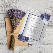 シルバーネイビーブルーフローラ結婚ズ 招待状