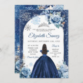 シルバーネイビーブルーマジカルウィンタースノーフレーク15アニョス 招待状 (正面/裏面)