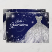 シルバーネイビーブルーレースダイヤモンドガウンキンセアニェラ 招待状 (正面/裏面)