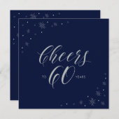 シルバーネイビーブルー応援60thバースデーパーティースクエア 招待状 (正面/裏面)
