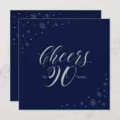 シルバーネイビーブルー応援90thバースデーパーティースクエア 招待状 (正面/裏面)